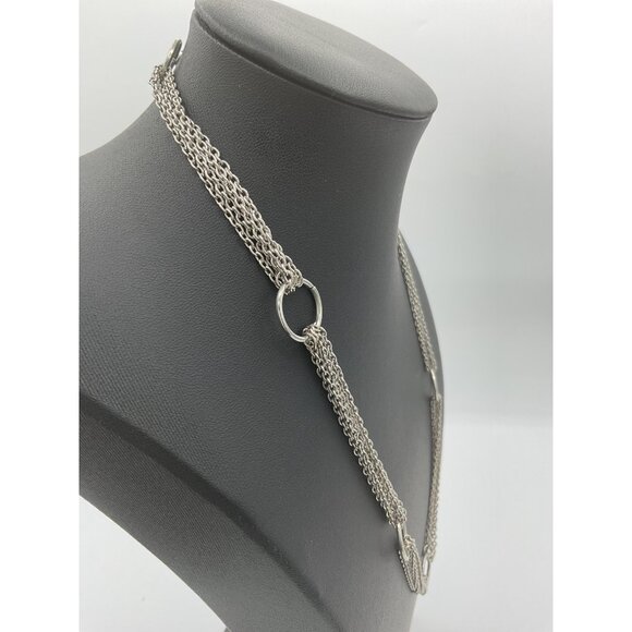 Layered Silver-Tone Chain Necklace With Circle Accents - Picture 2 of 4